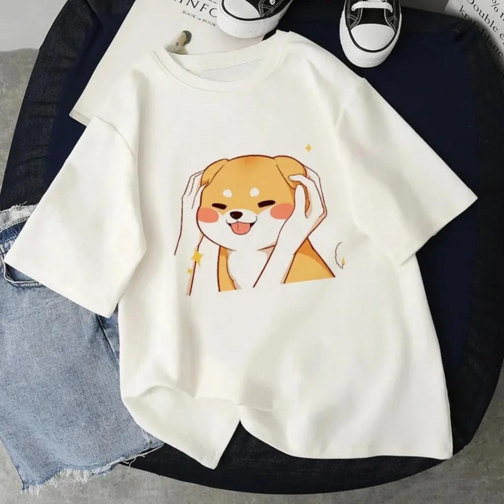Funny Unisex Tshirts Kawaii Cute Shiba Inu Dog Printed Short Sleeve Tshirt Harajuku Summer Loose Streetwear Female Clothes Tops