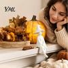 Seasonal Home Ornament Halloween Glowing Ghost Figurine, LED Light Up Ghost, Farmhouse Tabletop Decor Rustic Autumn Accents for Tiered Tray