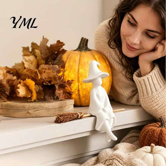 Seasonal Home Ornament Halloween Glowing Ghost Figurine, LED Light Up Ghost, Farmhouse Tabletop Decor Rustic Autumn Accents for Tiered Tray