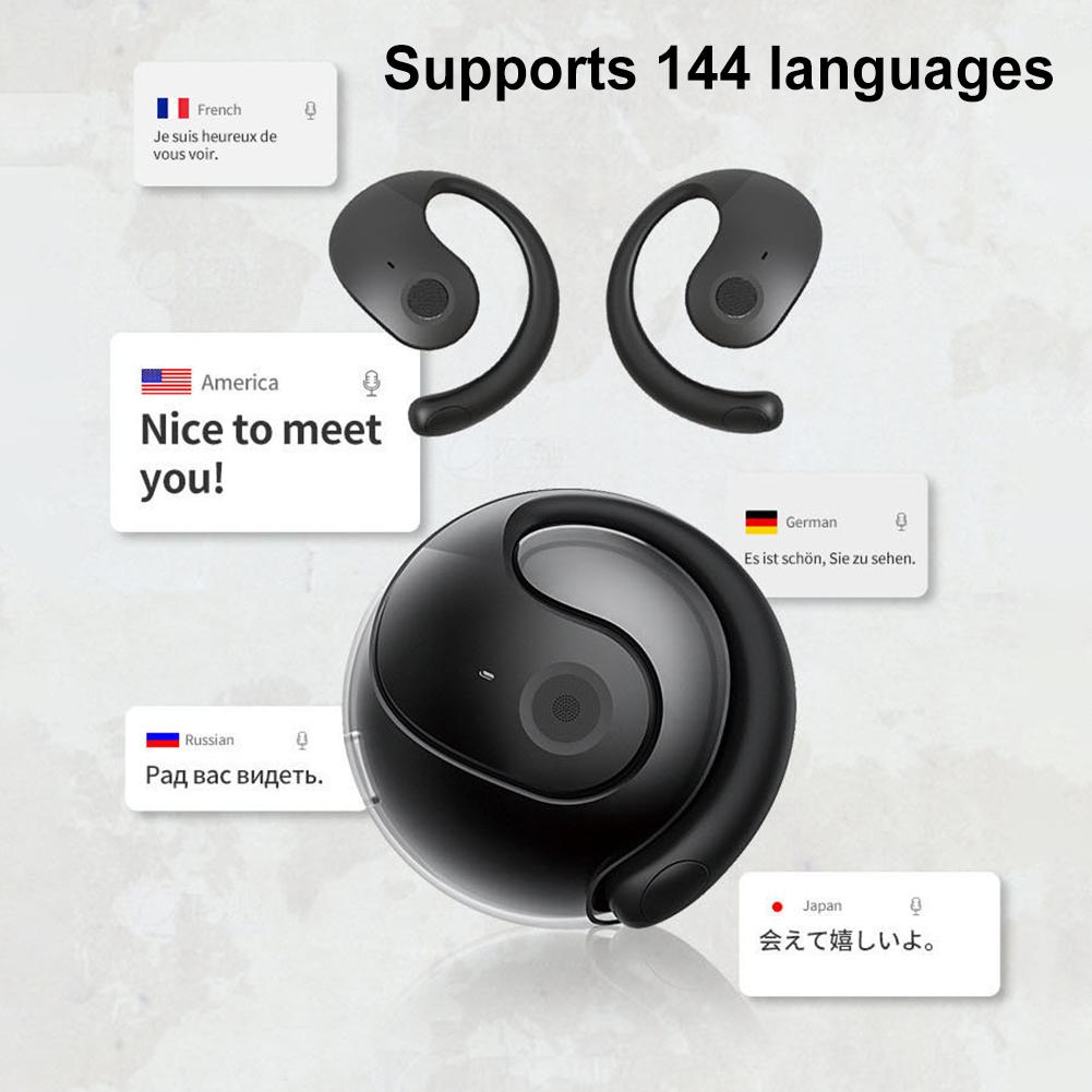 Wireless AI Translator Earbuds Bluetooth 144 Languages Real-Time Translation Noise Cancelling Headphones for Travel Business