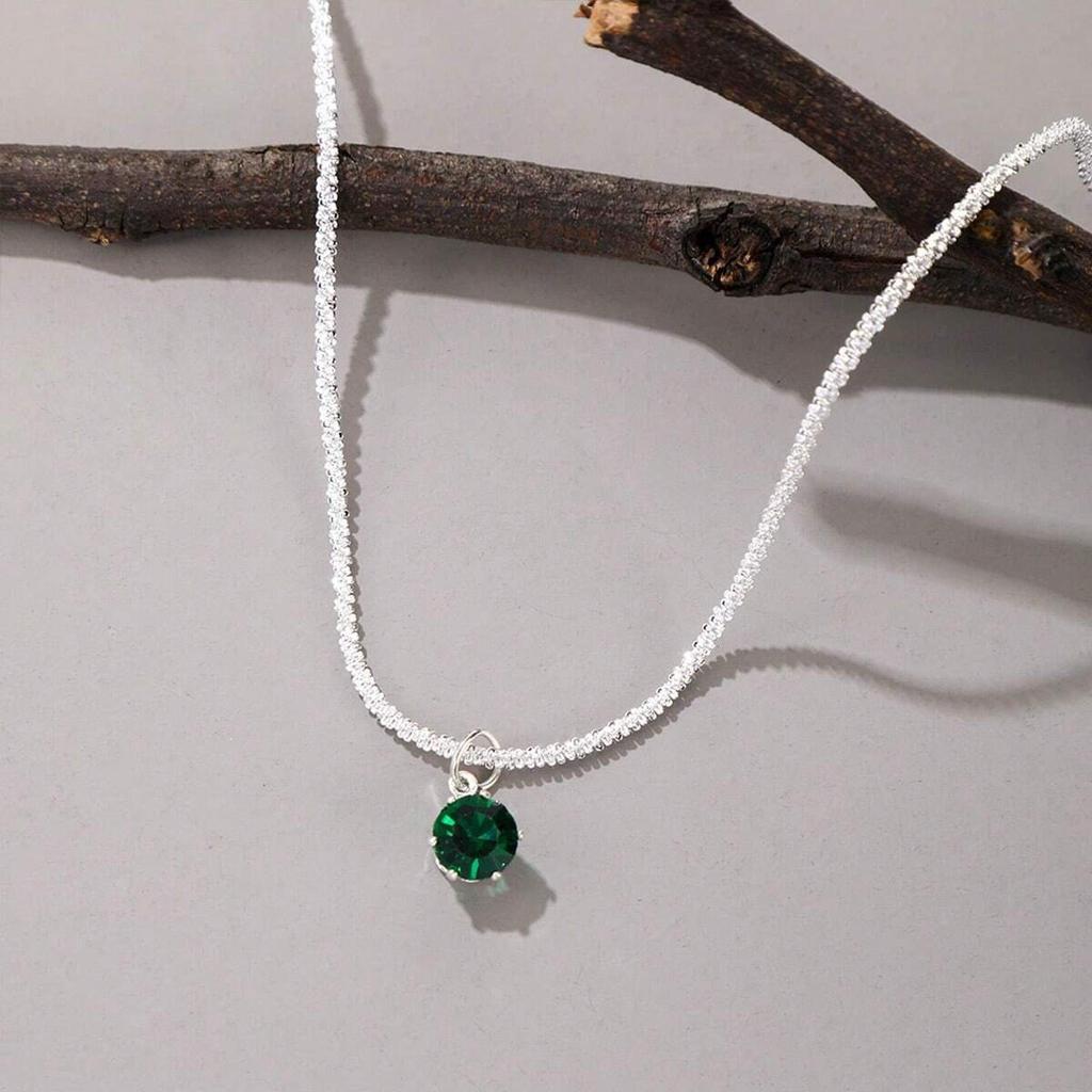 Silver Tennis Chain Choker Necklace with Round CZ Pendant Sparkling Jewelry for Women
