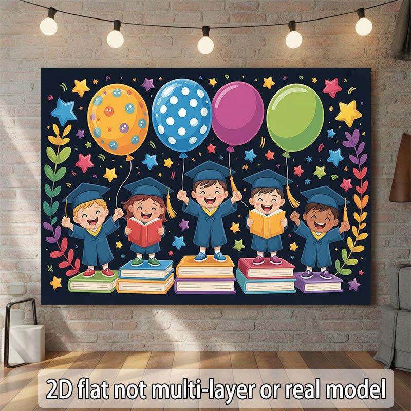 2D flat graduation ceremony banner, featuring balloons and books. Suitable for weddings, parties, etc.