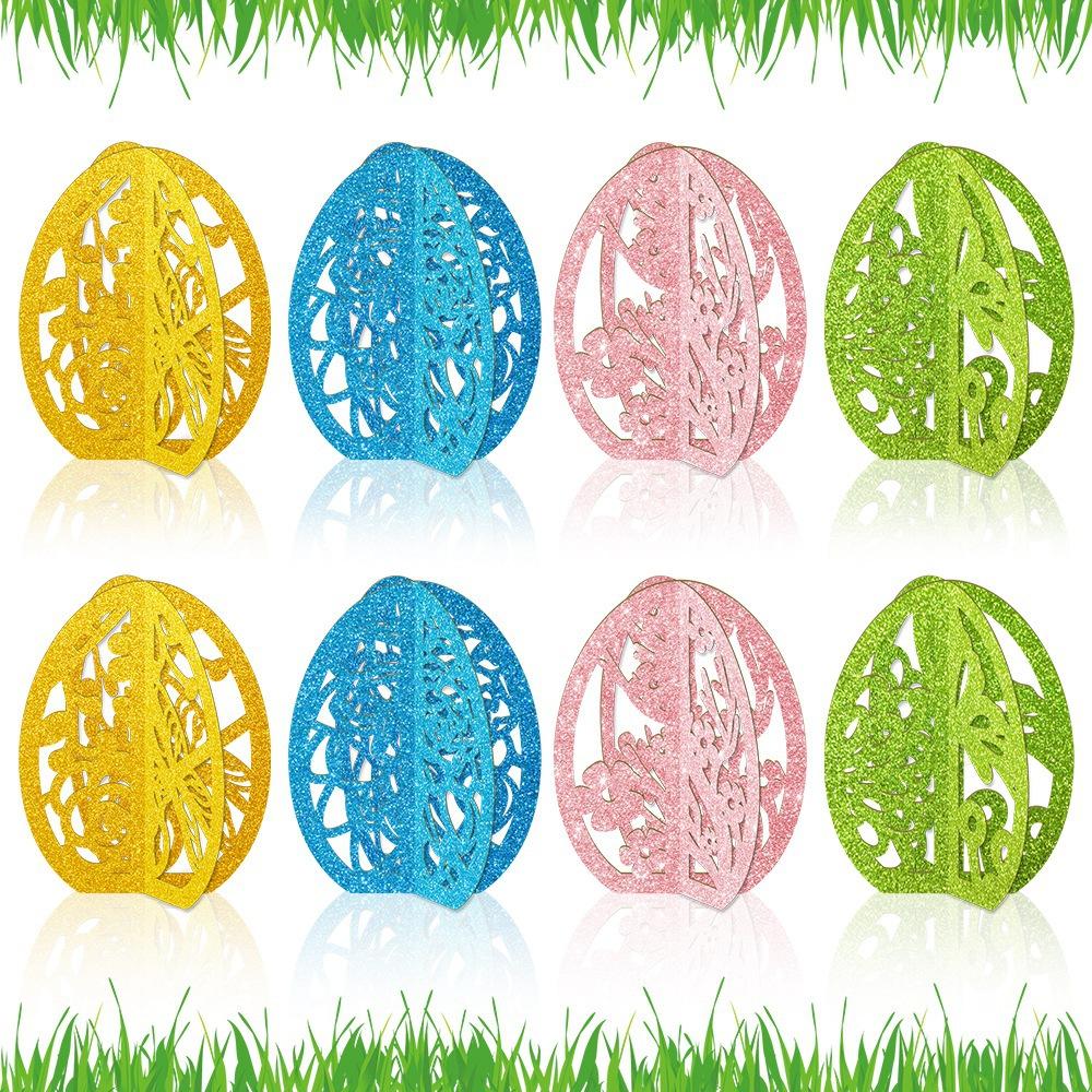 8PC Easter 3D Eggs Rabbit Desktop Ornament for Easter Party Hollow Egg Tabletop Decoration 2025 Spring Party Bunny Easter Eggs