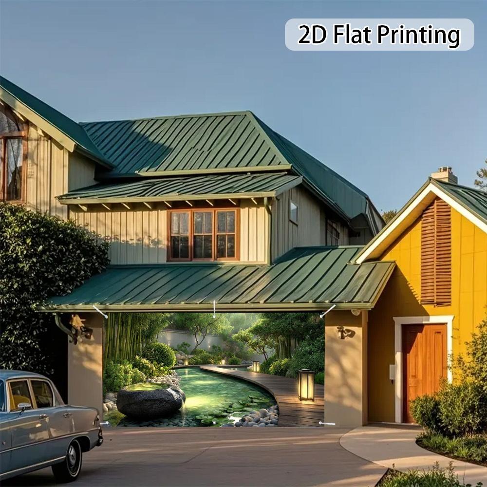 2D Planar Sheet 1 Piece. Cactus Garden Water Pool Garage Door Fabric Suitable for Backyard Terrace Decoration and Wedding.