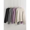 Streamgirl Winter Gray Sweater Flower Women Loose Knit Pullovers Purple Knitwear Vintage Warm Flower