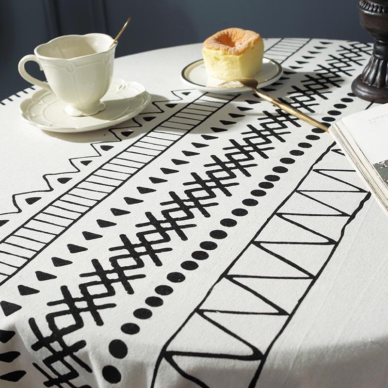 Bohemian Milk White Canvas Geometric Multicolor Printed Rectangular Dining Table Cloth Tassel Tablecloth Birthday Table Decor