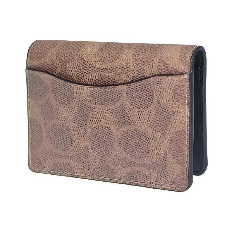 COACH 8 Brand printed bi-fold closure coated canvas card holder men's tan and black Tan and black