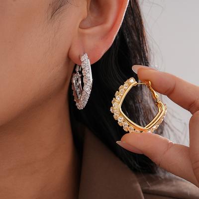 18K Real Gold Electroplated Zircon Geometric Stud Earrings Personalized Earrings.