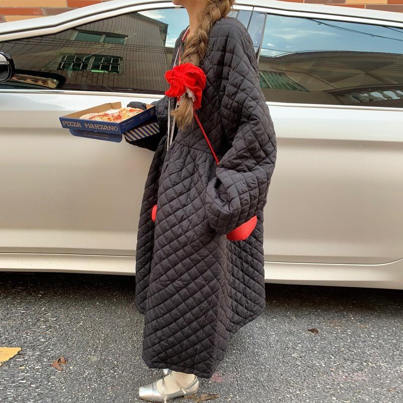 Womens Oversized Korean-Style Long Cotton Puffer Coat Winter Warm Quilted Jacket Plus Size S M L XL