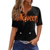 Women's Casual Halloween Print V Neck Short Sleeve Button Front T Shirt Lightweight Top for Everyday Wear