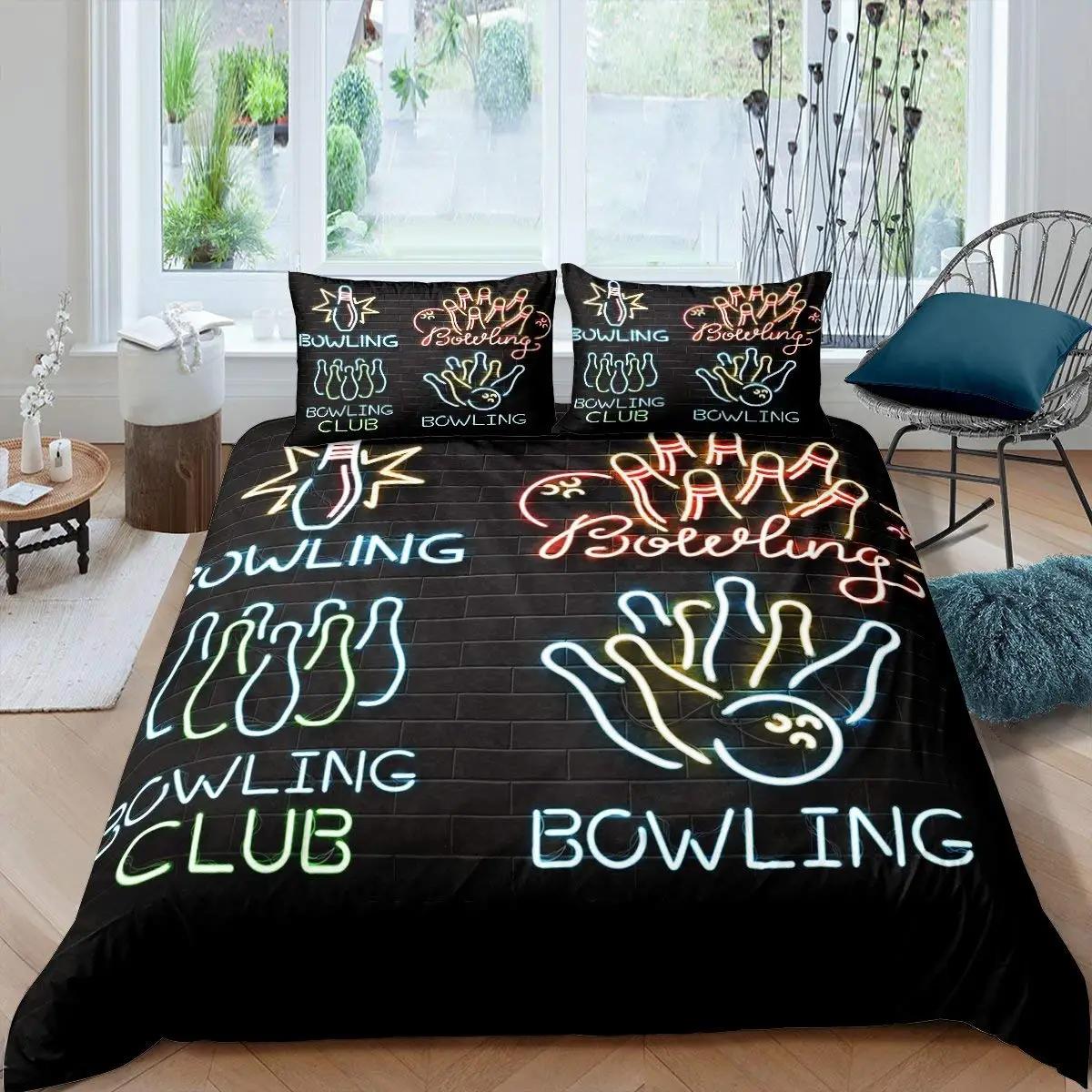 

Men Bowling King Queen Duvet Cover Sports Competition Bedding Set Ball Games Starry Sky Comforter Cover Polyester Quilt Cover EU Single(135*200cm)3pcs