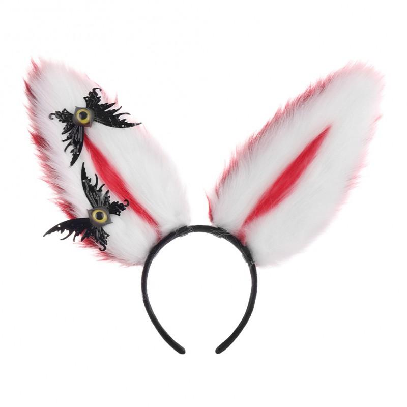 Handmade Red Bunny Ear Headband Cosplay Plush Animal Ears Hair Accessory Dark Gothic Style Unisex