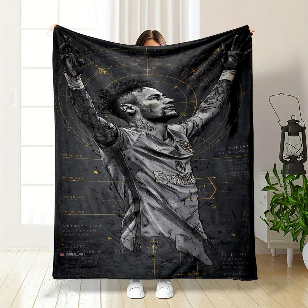 Dynamic Sketch of Soccer Player Portrait Flannel Blanket for Bedroom, Living Room, Sofa, and Nap Sofas