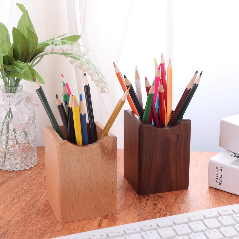 Large Capacity Wooden Pencil Holder Natural Pen Holder Cup Stationery Desk Organizer  Friend