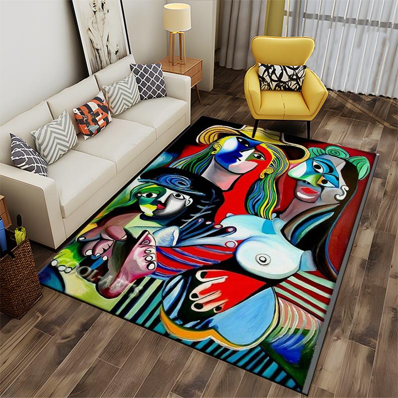 Abstract Colorful Faces Art Rug Non-slip rug suitable for living room and bedroom sofas.