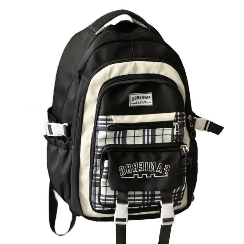 Schoolbag new large-capacity student schoolbag plaid contrasting color college style multi-layer backpack travel junior high school backpack