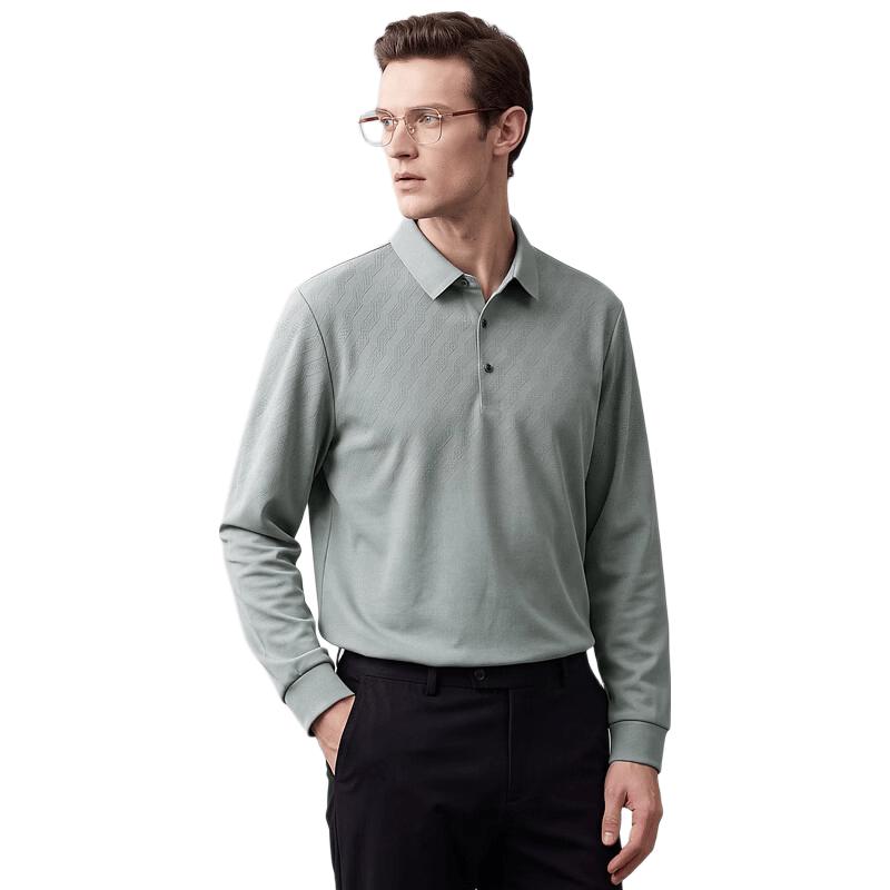 SHANSHAN Men's Elastic Long-Sleeve Polo Shirt