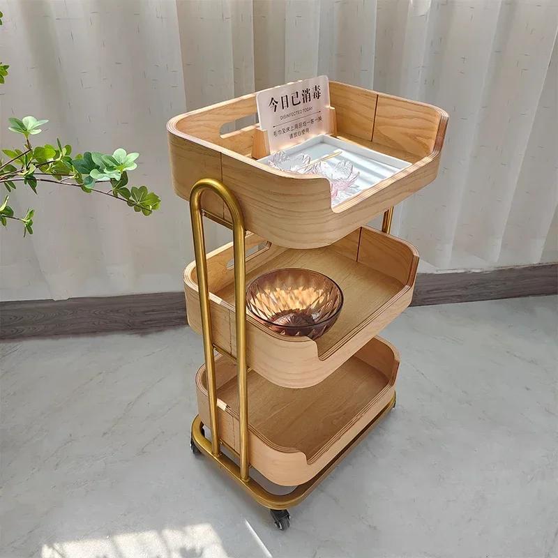 For Light Luxury Beauty Salon Storage Rack Solid Wood Multi-layer Tool Cart Convenient Salon Trolley Practical Aesthetic