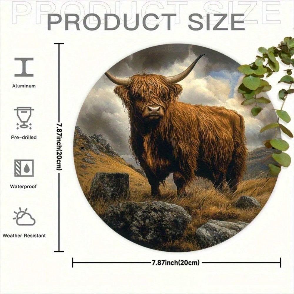 Vintage Highland Cow Metal Wall Art Retro Aluminum Plaque Home Decor 7.87 Inch