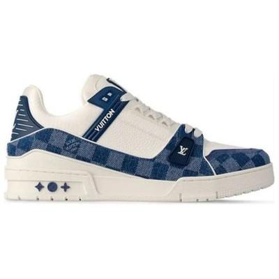 Louis Vuitton Trainer Low Top Skateboard Shoes Unisex White Blue 1ACPRW
