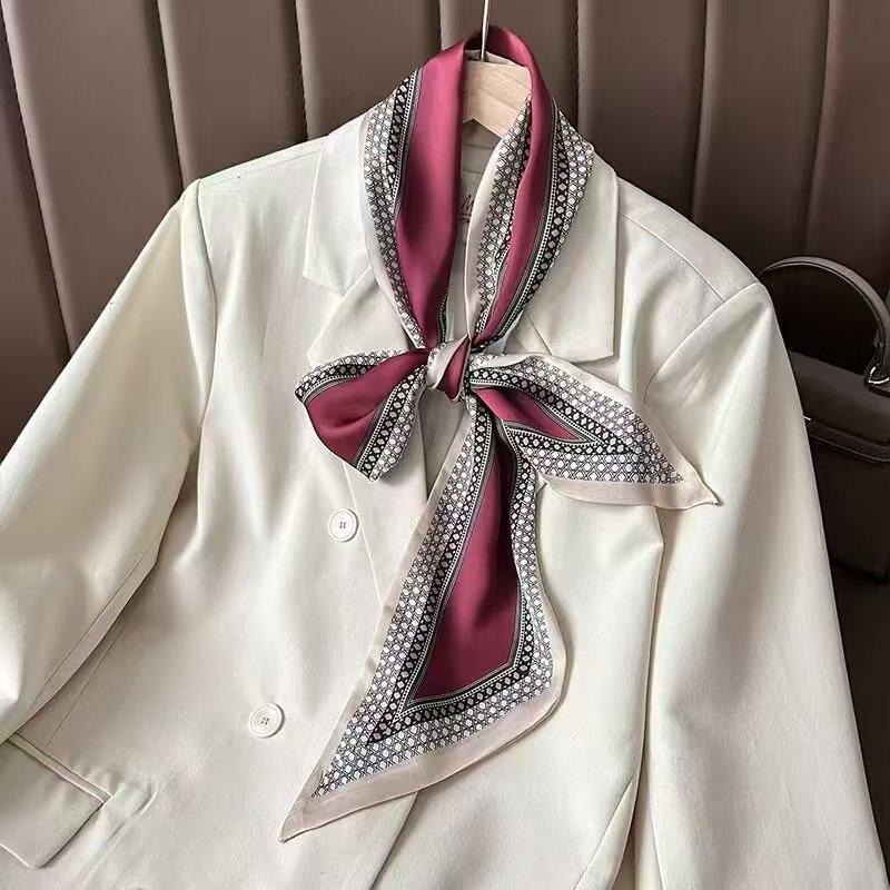 Fashion Plants Print Silk Scarf Skinny Ribbon Hairbands Women Neck Kerchief Foulard Soft Hair Bands Scarves Bag Handle Ribbon