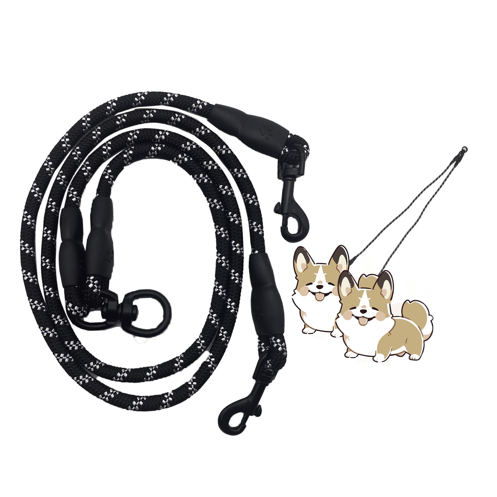 

Startside Double Lead, Walking Lead, Harness Lead for Two Dogs, Harness Walking Collar, Nylon, for Large, Medium, and Small Dogs (Black)