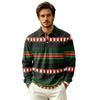 Men's Fall Casual Outdoor Pullover, Long Sleeve Collared Top with Pocket and Christmas Print