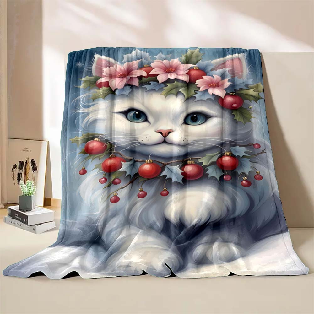 6 Sizes Cat Christmas Printed Blanket Warm Soft and Comfortable Home Travel Blanket Sofa Bedding Cover Blanket Holiday Gifts