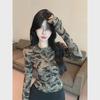 Camouflage Back Strap Long-Sleeve Slim Zipper Top - Autumn Women's Sexy Design