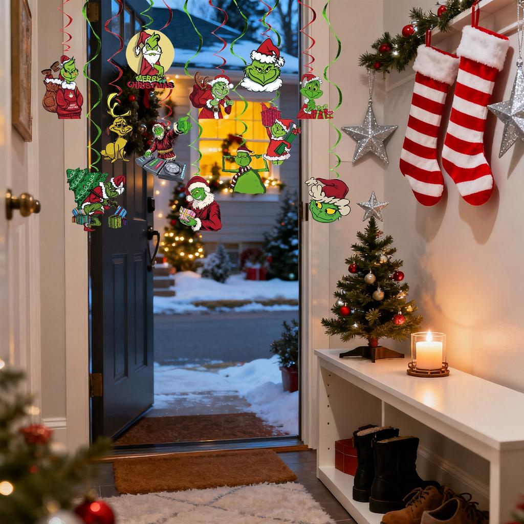 12 Pcs Cartoon Paper Green Pendant Holiday Tree Pendant, Car Accessory Pendant Indoor And Outdoor Decoration