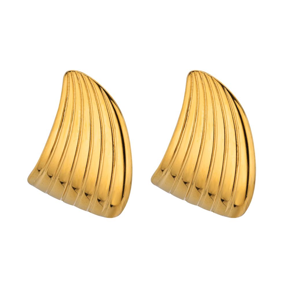 Stainless Steel Chunky Stripe Stud Earrings For Women Gold Color Wedding Aesthetic Irregular Earring Jewelry Accessories