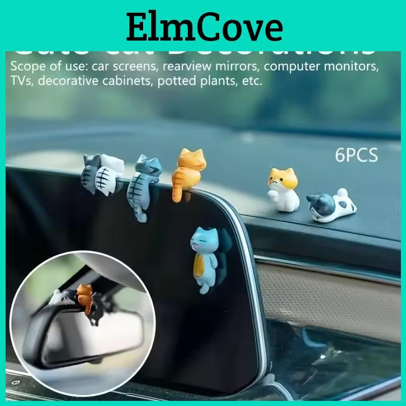 Cat 6pcsset Mini Cute Cartoon Ornaments Car Screen Edge Decoration Cat Micro Landscape Model Creative Car Accessories Gifts