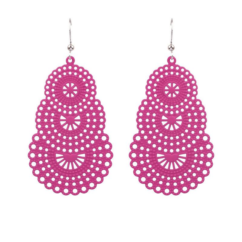 Vintage Candy Color Openwork Pattern Long Earrings For Women Jewelry Big Hollow Geometric Metal Drop Dangle Earrings Pendientes