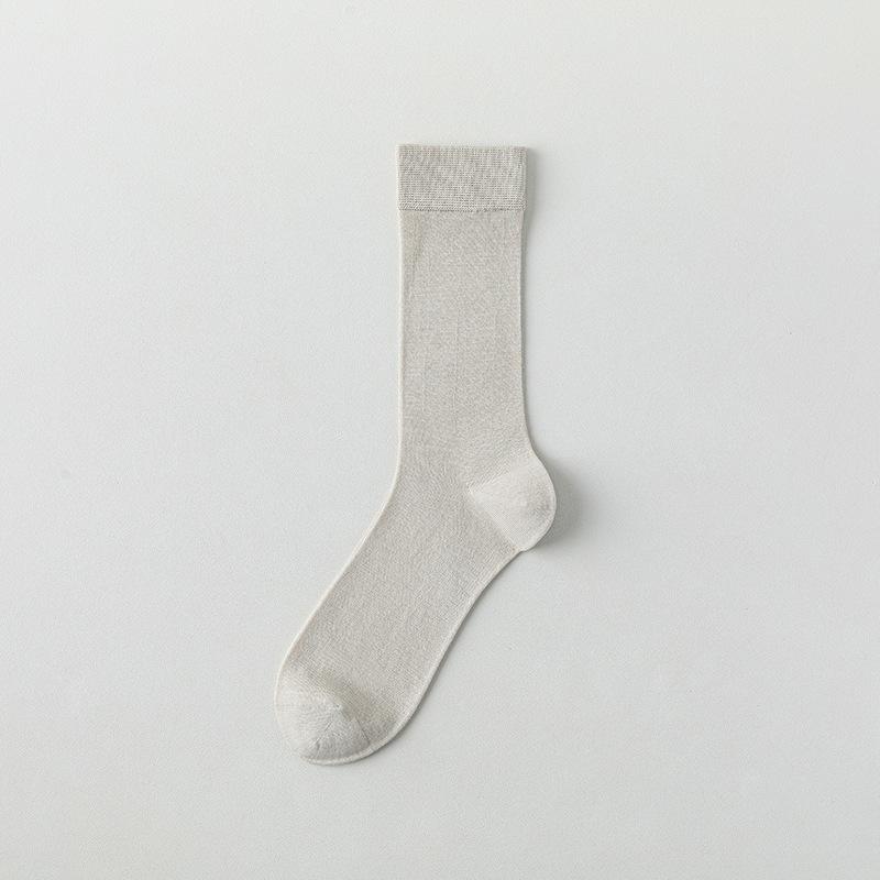 Mulberry Silk Men's Summer Thin Mid-calf Socks 10A Antibacterial Cool White Boneless Summer Anti-odor Long Socks
