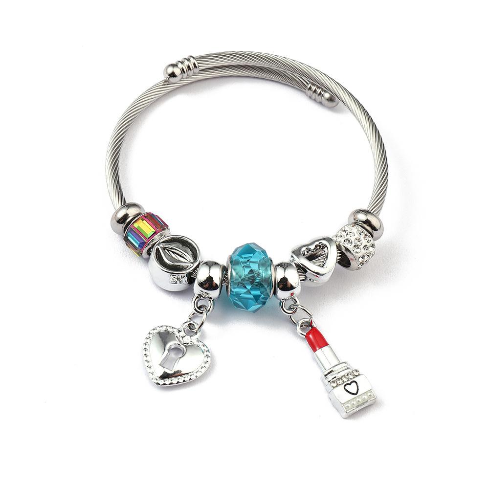Simple Fashion Stainless Steel Bracelet With Crystal Bead Pendant Unisex Jewelry