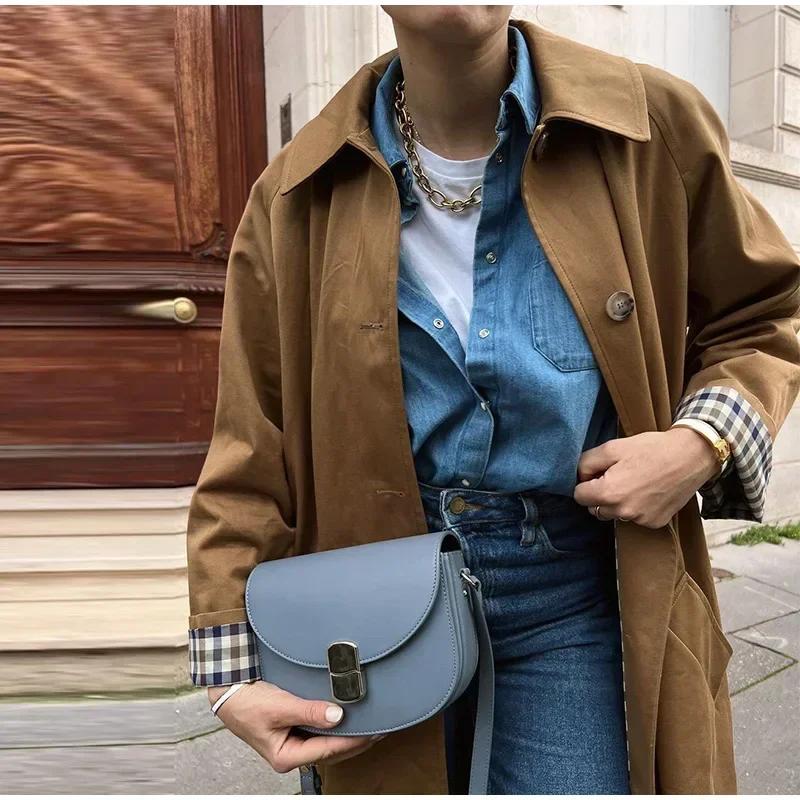 

Элегантная длинная ветровка с клетчатыми лацканами для женщин, модное однобортное пальто с длинными рукавами, однотонная осенняя женская верхняя одежда для улицы S зеленые хаки