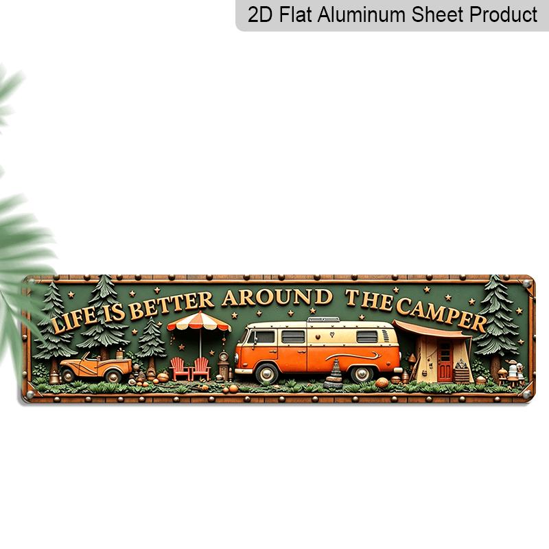 

2D Flat, Vintage Camper Van & Retro Outdoor Wall Sign - Metal Rustic Decor Suitable for Bars, Living Rooms, Campgrounds, Christmas & Thanksgiving 40cm x 10cm