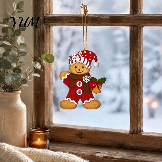 Traditional Wooden Hanging Crafts Gingerbread Man Pendant for Christmas Tree Decoration, Rustic Xmas Decorations Ornaments with Lanyards Home