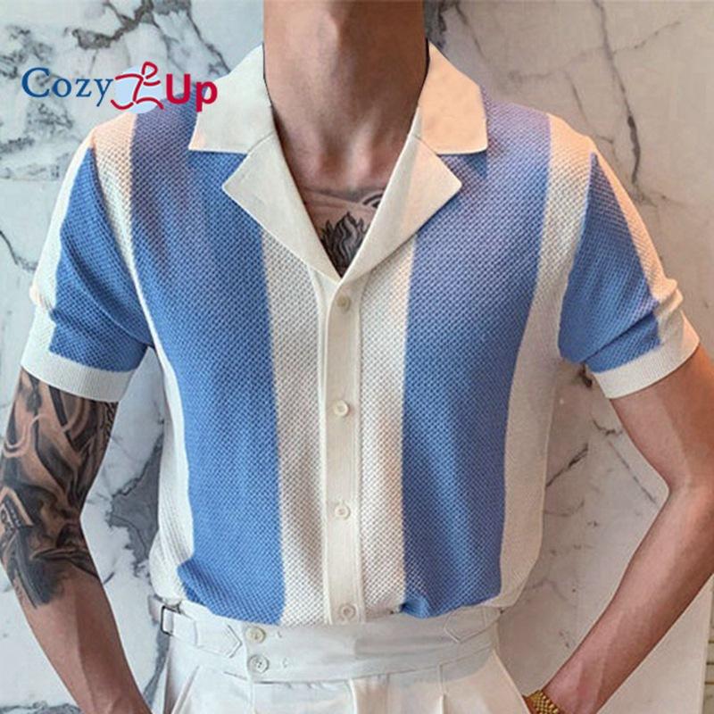 

Уютные мужские кубинские рубашки на пуговицах, повседневная трикотажная рубашка с коротким рукавом, летние пляжные топы 3XL синий