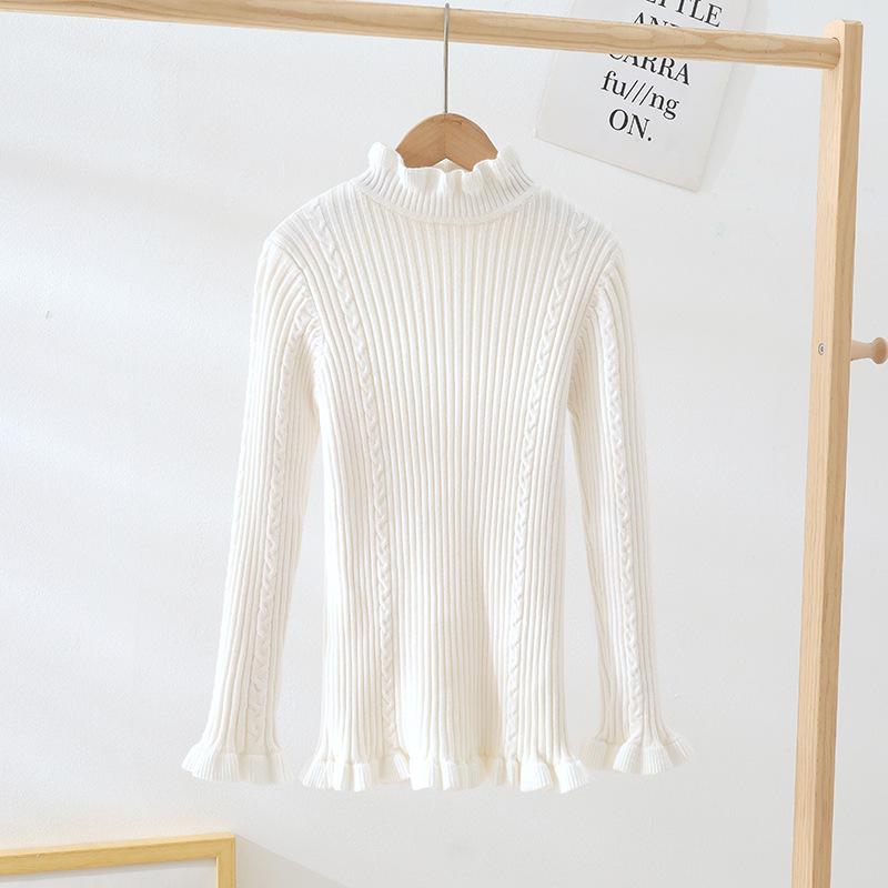 Dětský svetr pletený z jádrové příze v korejském stylu s vysokým límcem - podzimní/zimní pulovr pro střední a velké děti