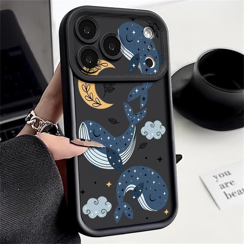 Cartoon Whale Patterned Phone Case For iPhone 17 Pro Max Air 16e 16 15 14 Pro Max 13 12 Pro 16 15 Plus Shockproof Silicone Cover