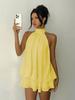 Abito da Donna Corto a Svasatura in Chiffon Casual Senza Maniche ad Collo Alto Mini Abiti da Festa