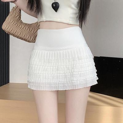 Women 's Lace Mini Skirt Kawaii Sweet Style Pleated A-line Shorts Skirt  All-match Korean Fashion Clothes Summer