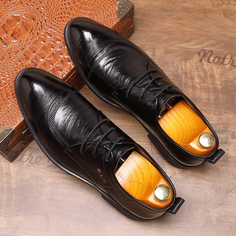 

Trend low-top leather shoes men s business dress casual leather shoes work British groom wedding leather shoes 44 чёрный