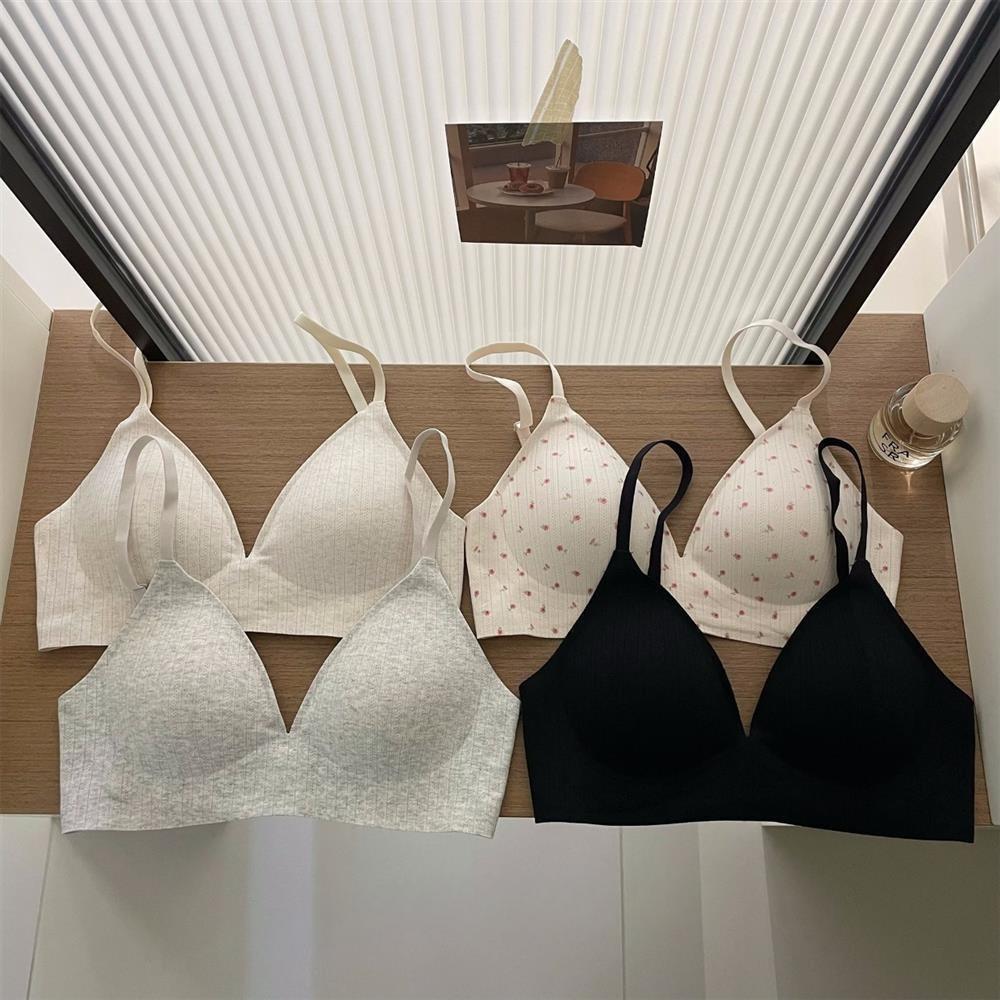 Women's Seamless Triangle Cup Sexy Floral Backless Bra Push Up Anti-Sagging Enhancing for Small Bust Comfortable Thin Style