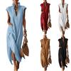 Ladies' Fashionable And Casual Cotton Linen Sleeveless Loose V-neck Dress