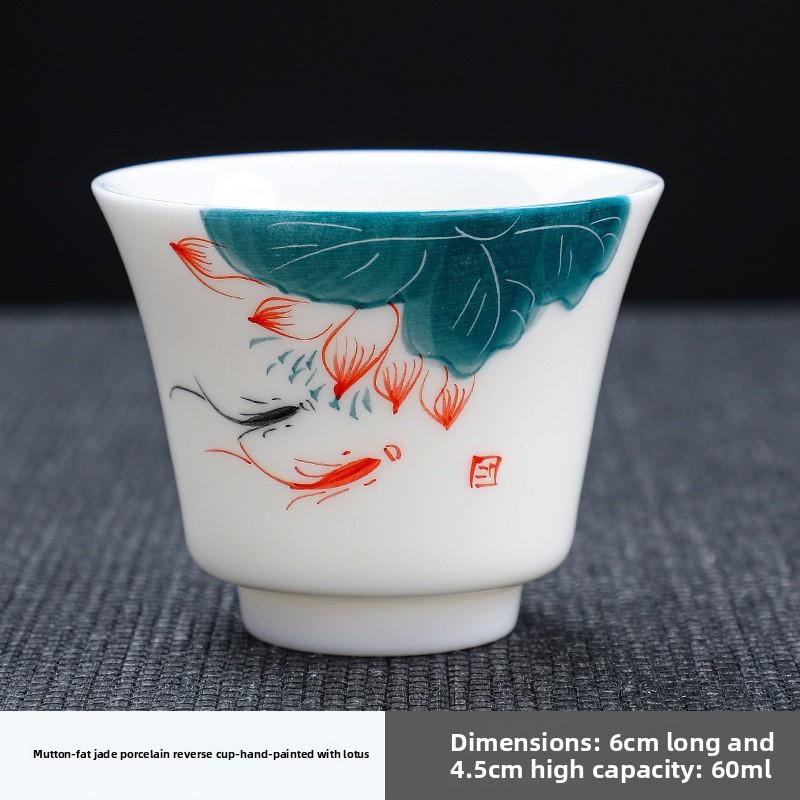 Hand-painted Teacup Suet Jade Tea Cup Master Cup Ceramic Small Teacup Kung Fu Teacup White Porcelain Single Tea Cup
