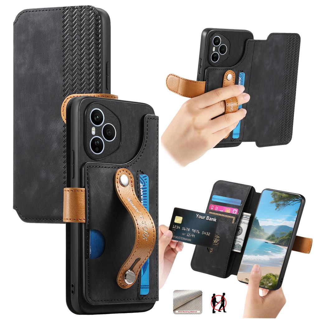 For Honor 400 Pro 5G (Global) Case Wallet Retro Leather Phone Cover with Wristband Kickstand