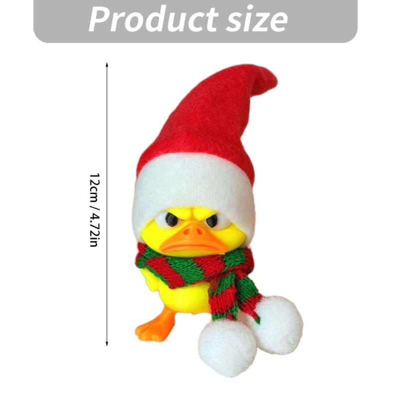 3D-Printed Christmas Duck Figurines, Funny Angry Yellow Duck Deccorations with Red, White, and Green Trim for Desks, Shelves, Entryways, and Cabinets