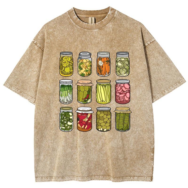 

Футболка женская с рисунком консервированных огурцов, винтажный дизайн из стираного хлопка с круглым вырезом и короткими рукавами, базовые футболки M